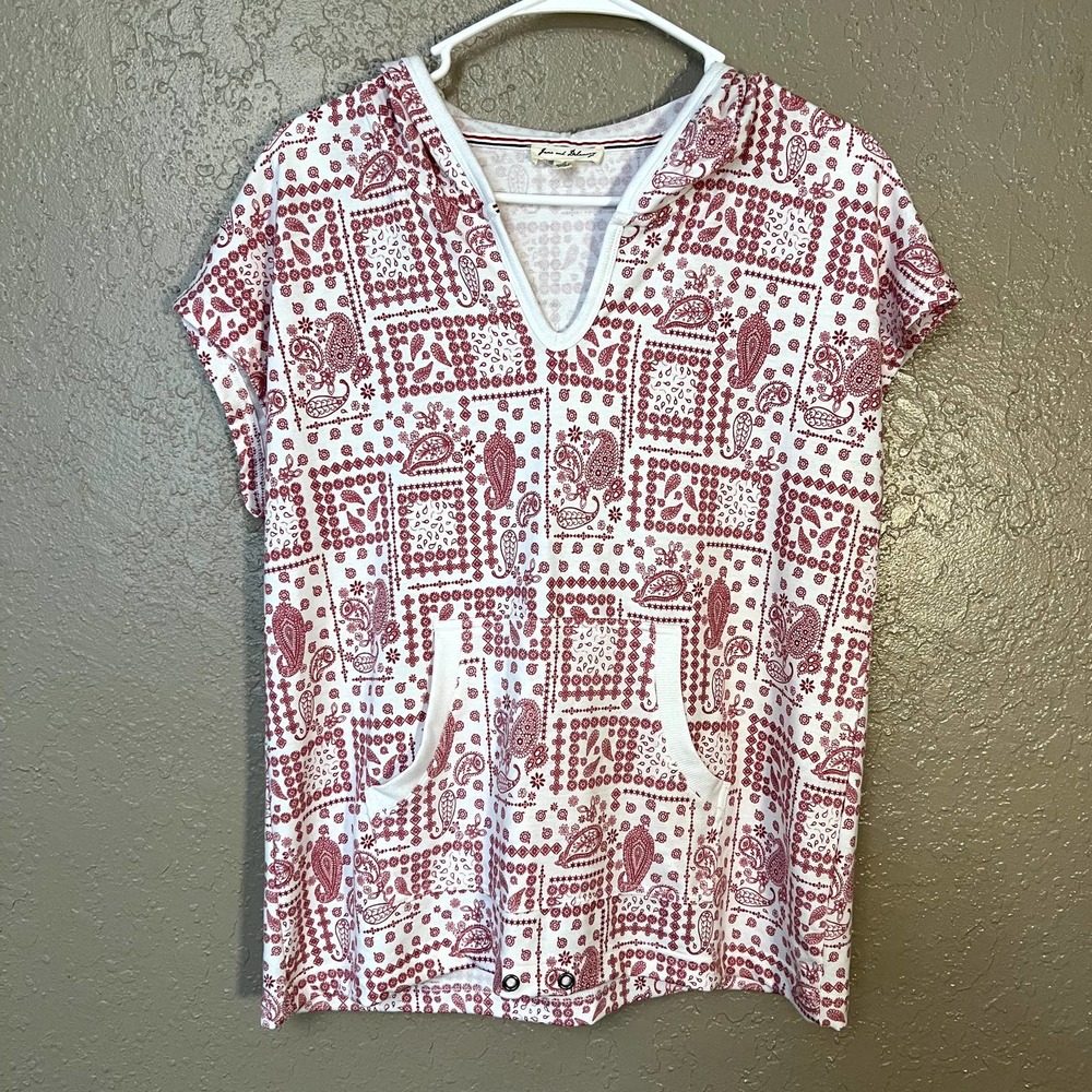 Jane and Delancey hooded sweatshirt short sleeve top red white medium